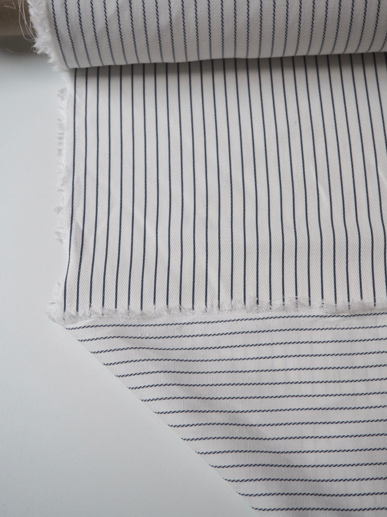 Navy Striped White Viscose Twill