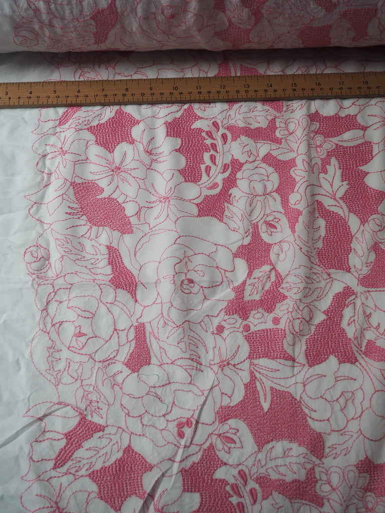 Pink Floral Embroidered Cotton Voile