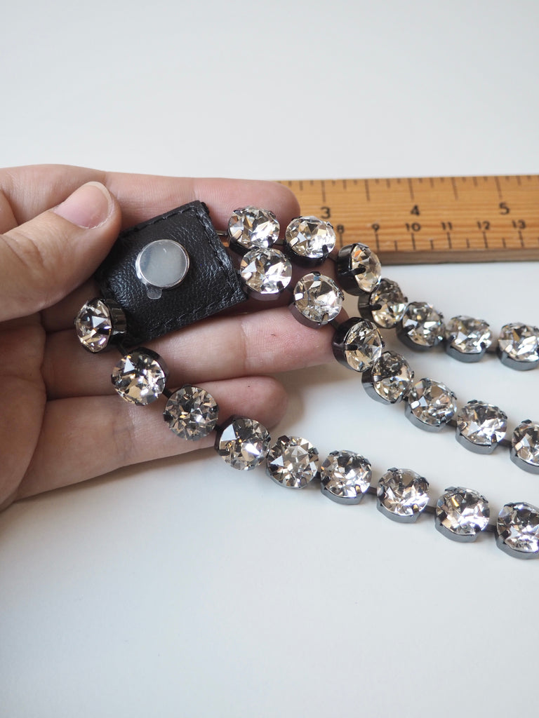 Crystal + Black Leather 3 Strand Accessory