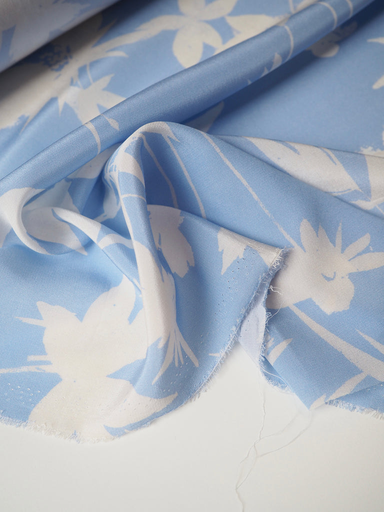 Periwinkle Shadow Leaf Silk Crepe De Chine