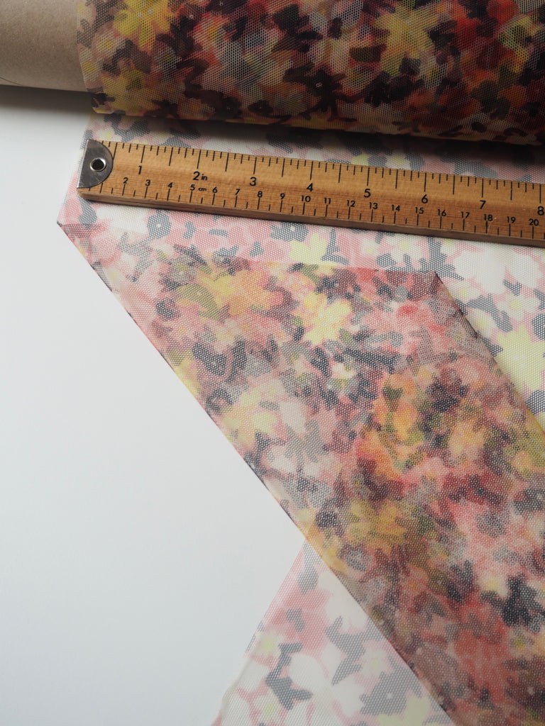 Red + Yellow Floral Printed Tulle