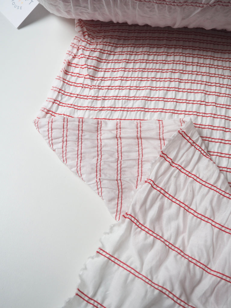 Red + White Degrading Stripe Viscose (Per Piece)