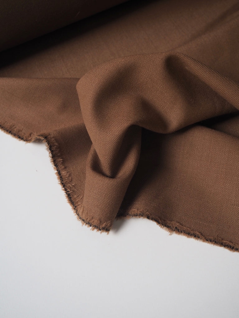 Dark Camel Stretch Wool Twill