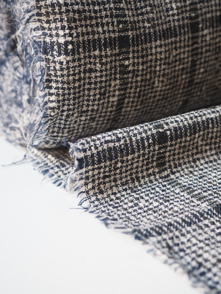 Navy + Olive Check Linen Bouclé