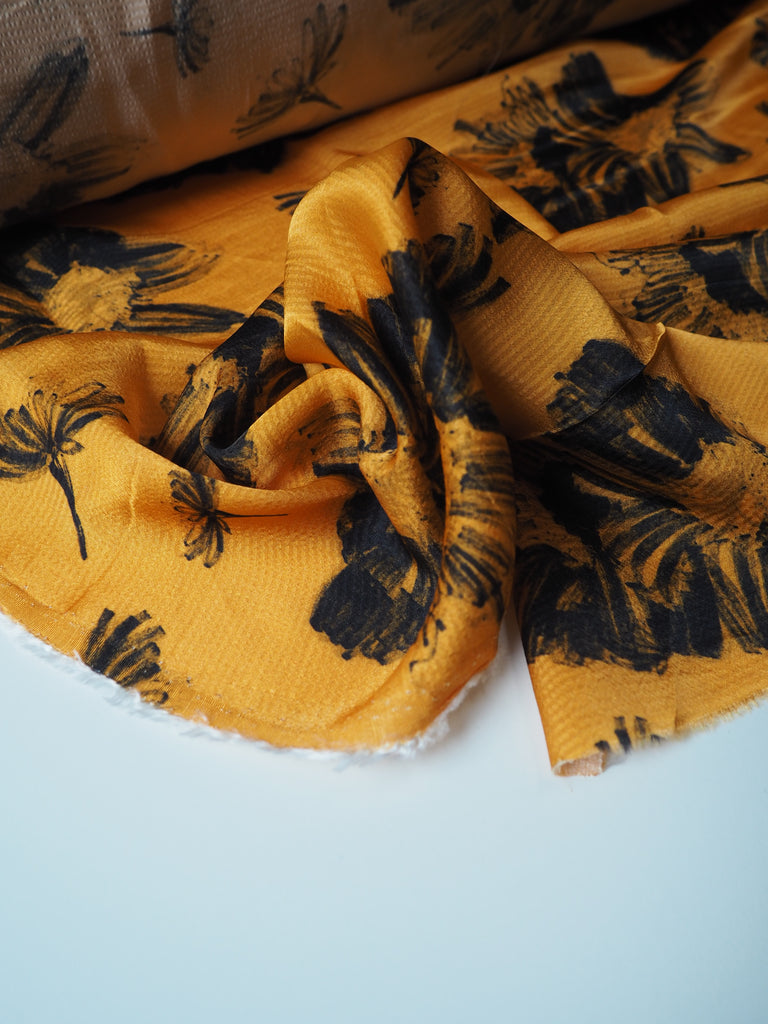 Marigold Floral Hammered Viscose Satin