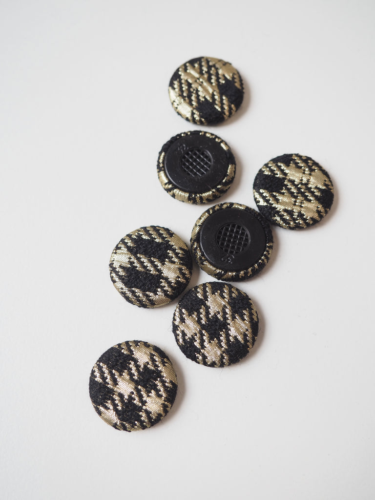 Black + Gold Houndstooth Covered Buttons 20mm