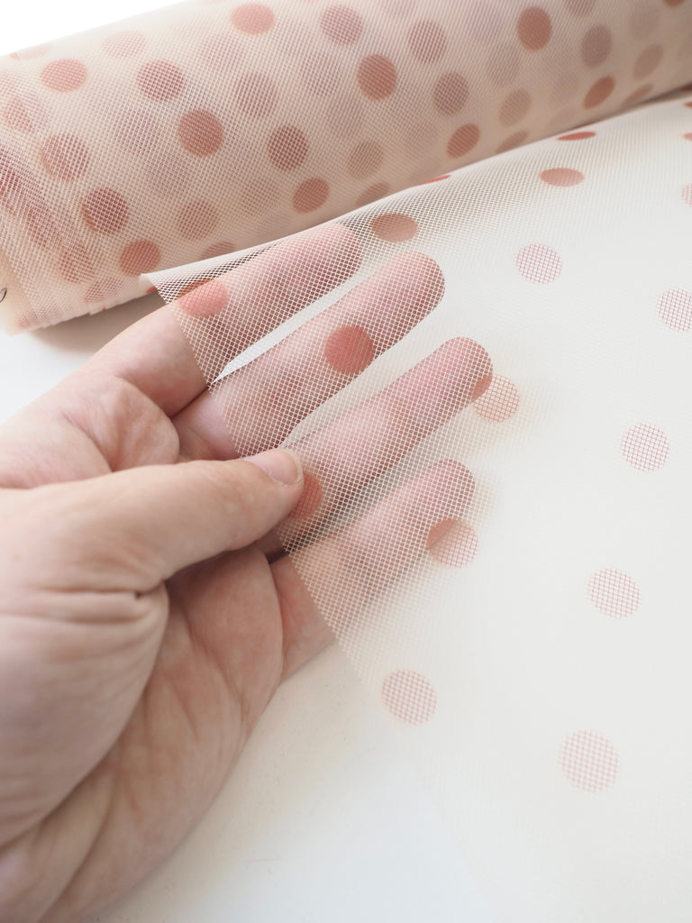 Orange Polka Dot Printed Rigid Tulle