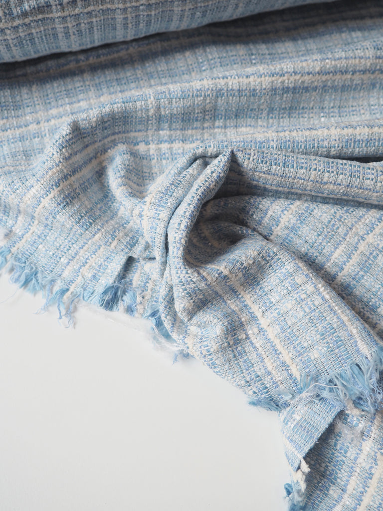 Blue and White Check Cotton Tweed