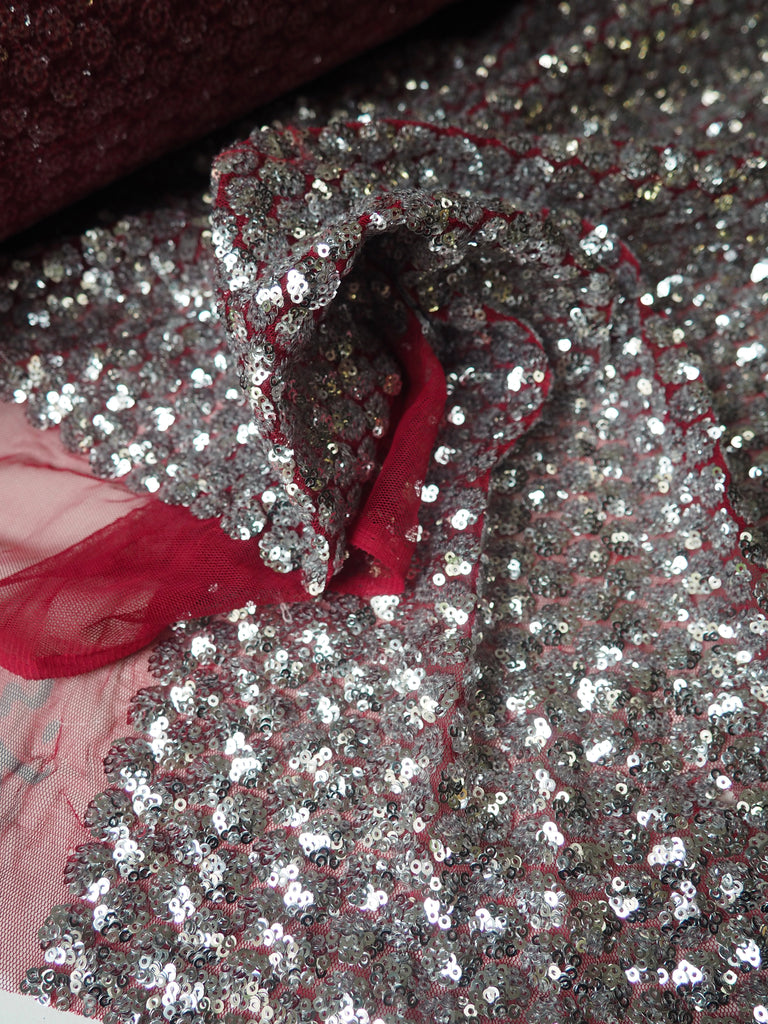 Silver + Red Dot Sequin Tulle