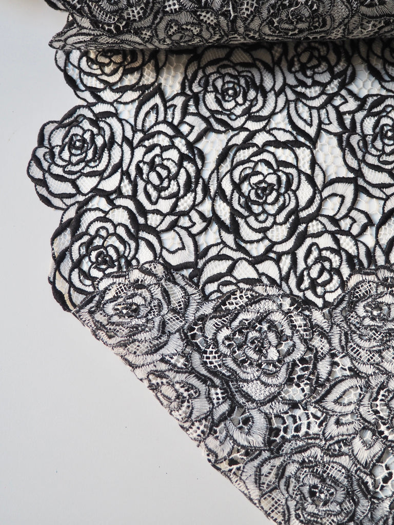 Monochrome Rose Guipure Embroidered Lace