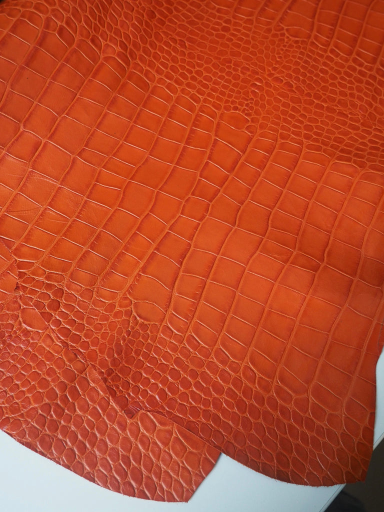 Orange Embossed Crocodile Calfskin