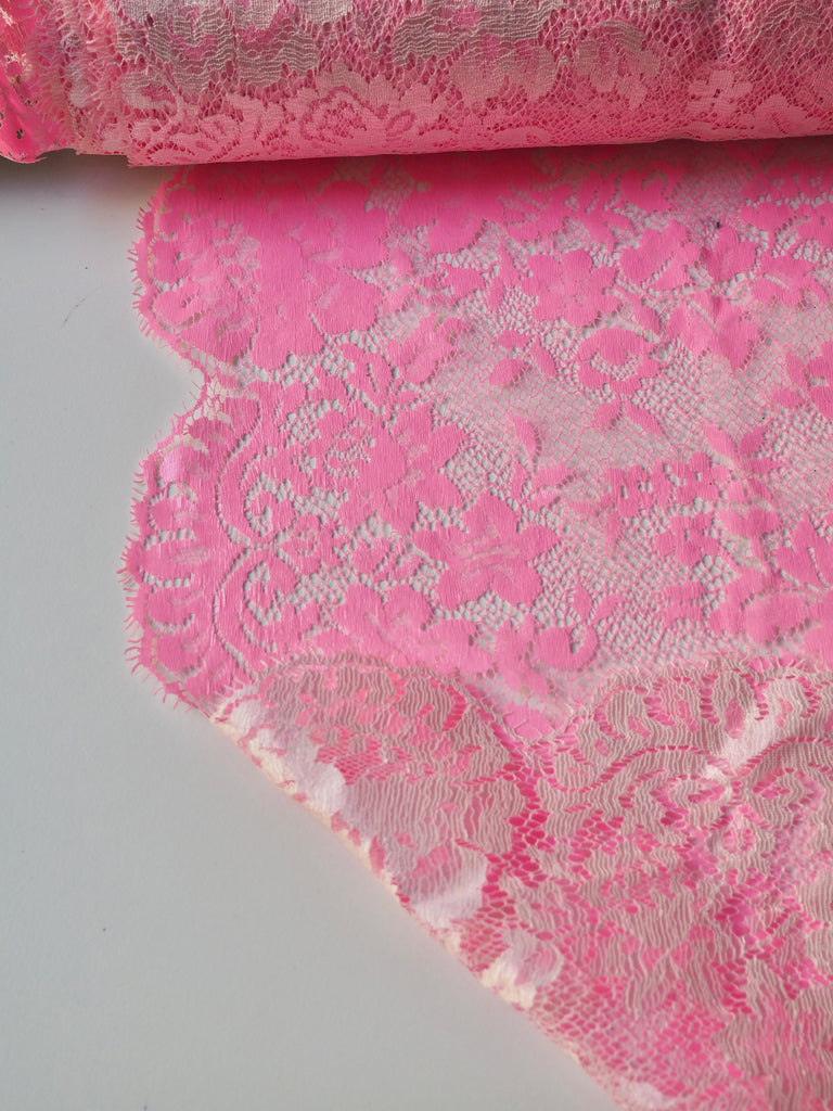 Pink Coated Floral Scallop Lace
