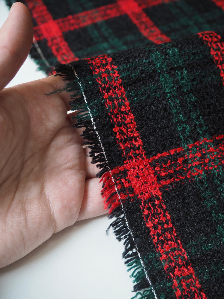 Red + Green Check Wool Blend Tweed