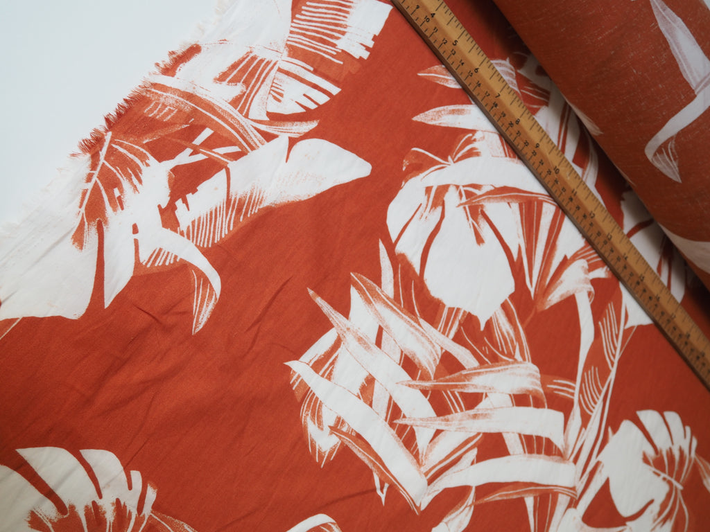 Copper Palm Print Cotton Lawn