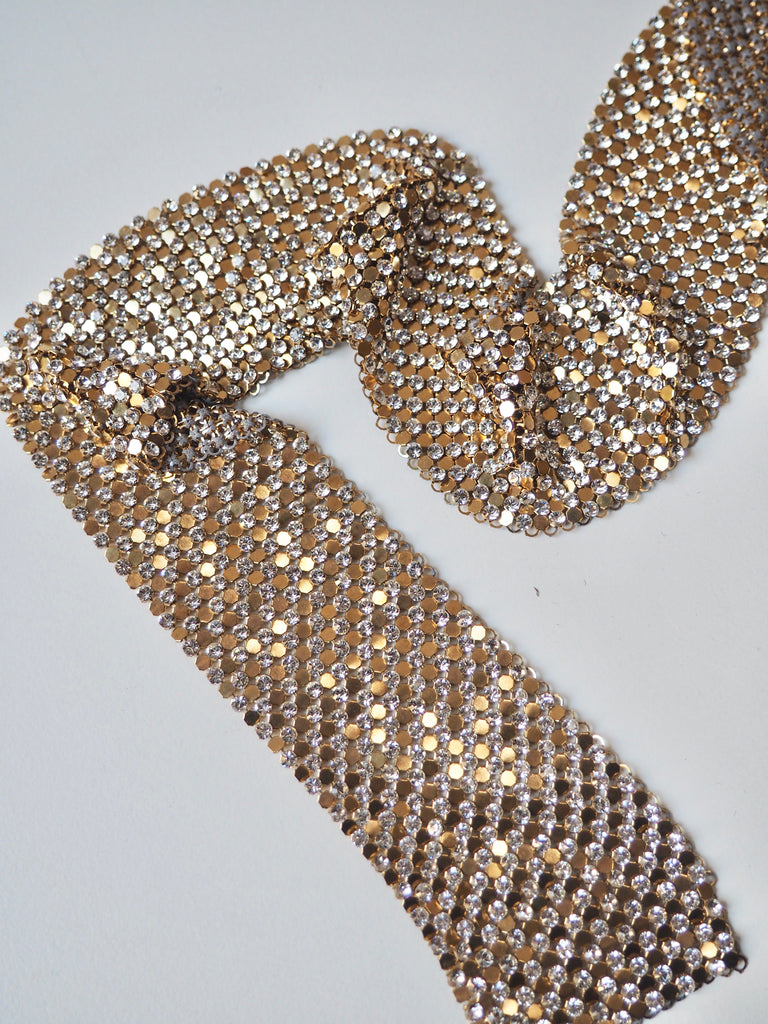 Gold Crystal Chainmail Trim 40mm