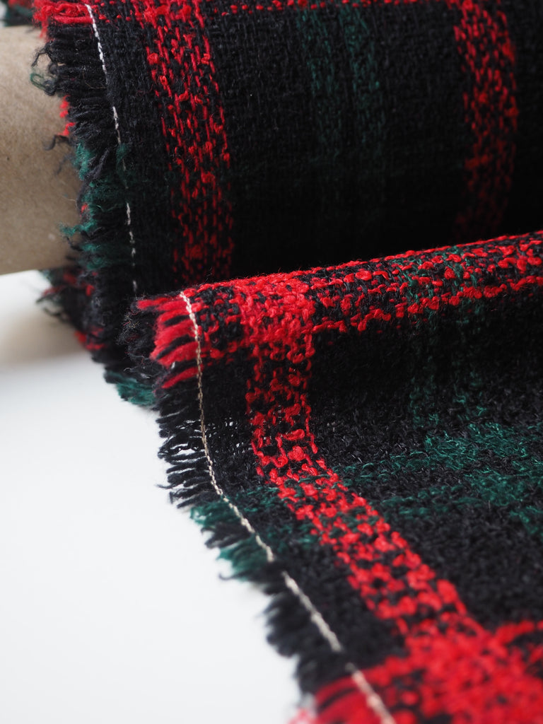 Red + Green Check Wool Blend Tweed