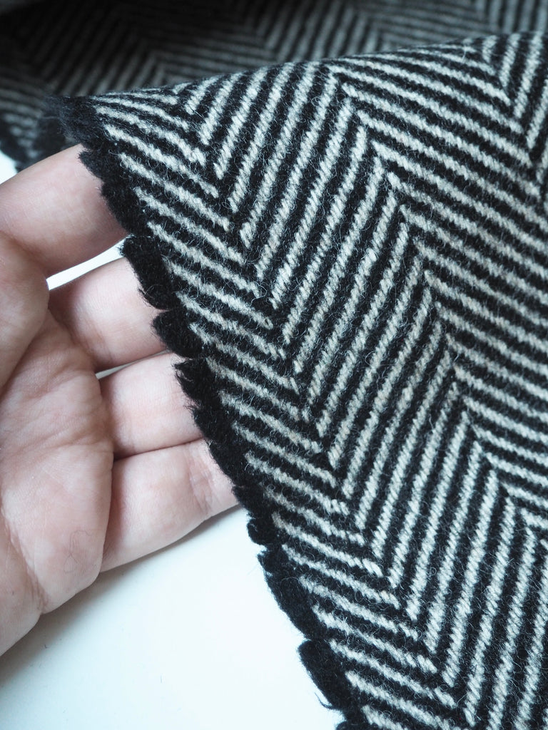 Black + White Herringbone Wool Coating