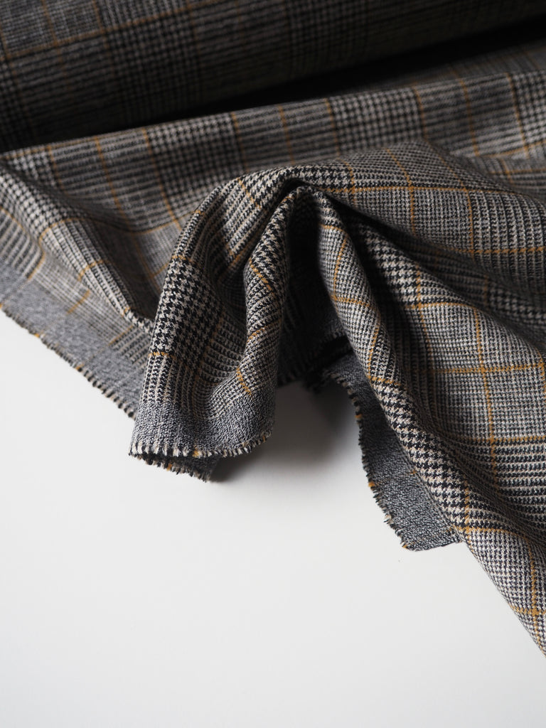 Yellow Houndstooth Stretch Viscose Check