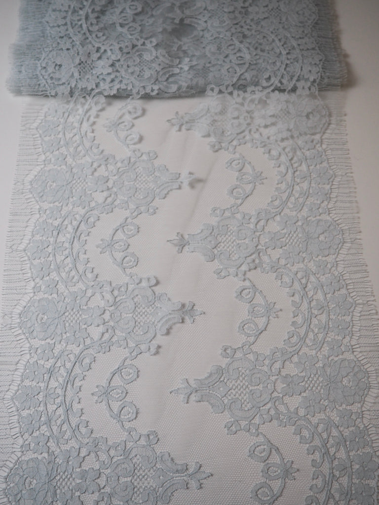 Pale Blue Swirl Scallop Eyelash Lace Trim 37cm