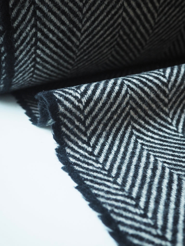 Black + White Herringbone Wool Coating