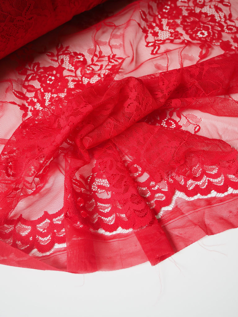 Red Floral Motif Scallop Lace