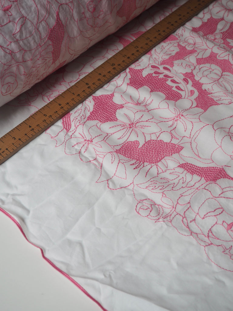 Pink Floral Embroidered Cotton Voile