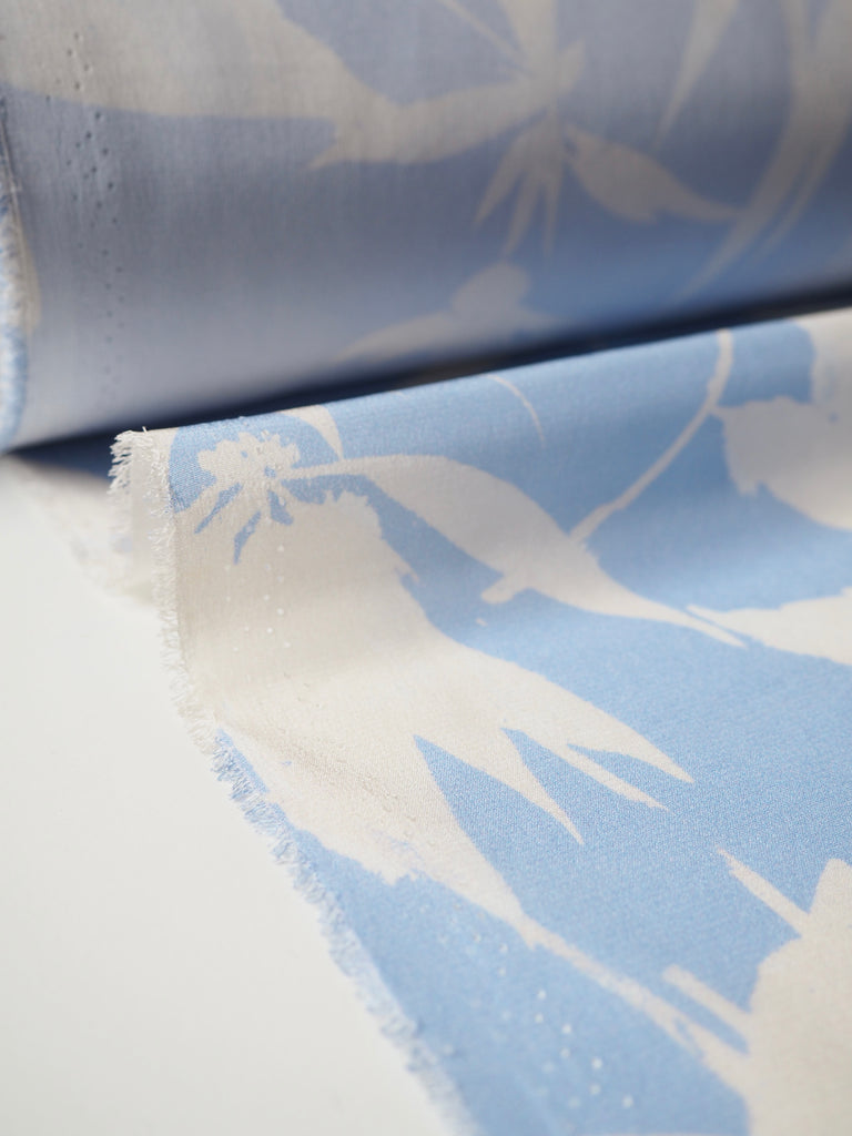 Periwinkle Shadow Leaf Silk Crepe De Chine