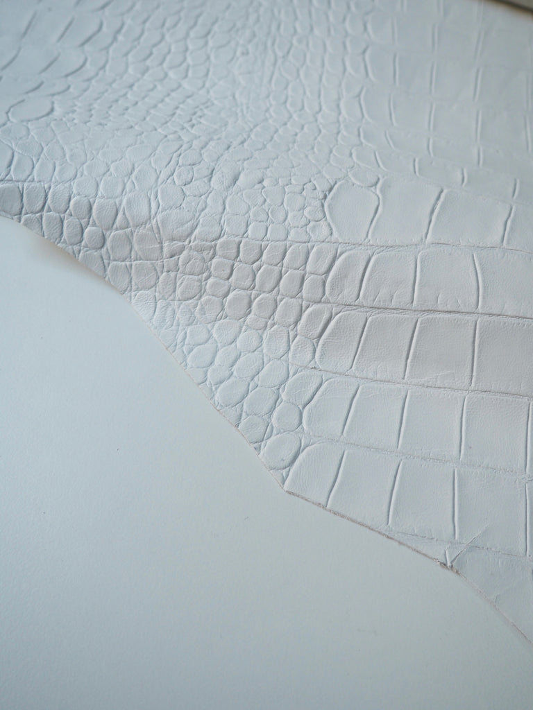 White Embossed Crocodile Calfskin