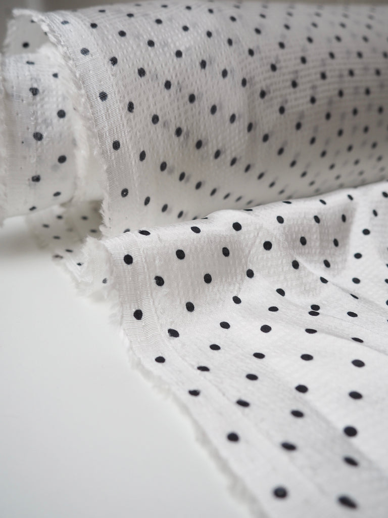 Black & White Polka Dot Hammered Viscose Satin