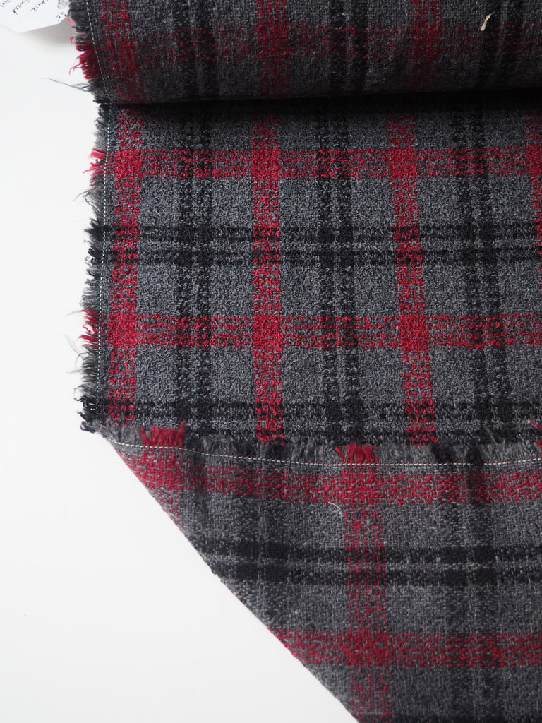 Red + Grey Check Wool Blend Tweed