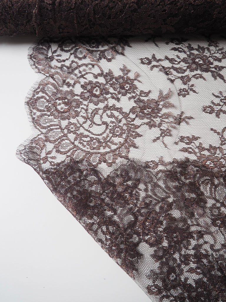 Brown Floral Scallop Lurex Lace