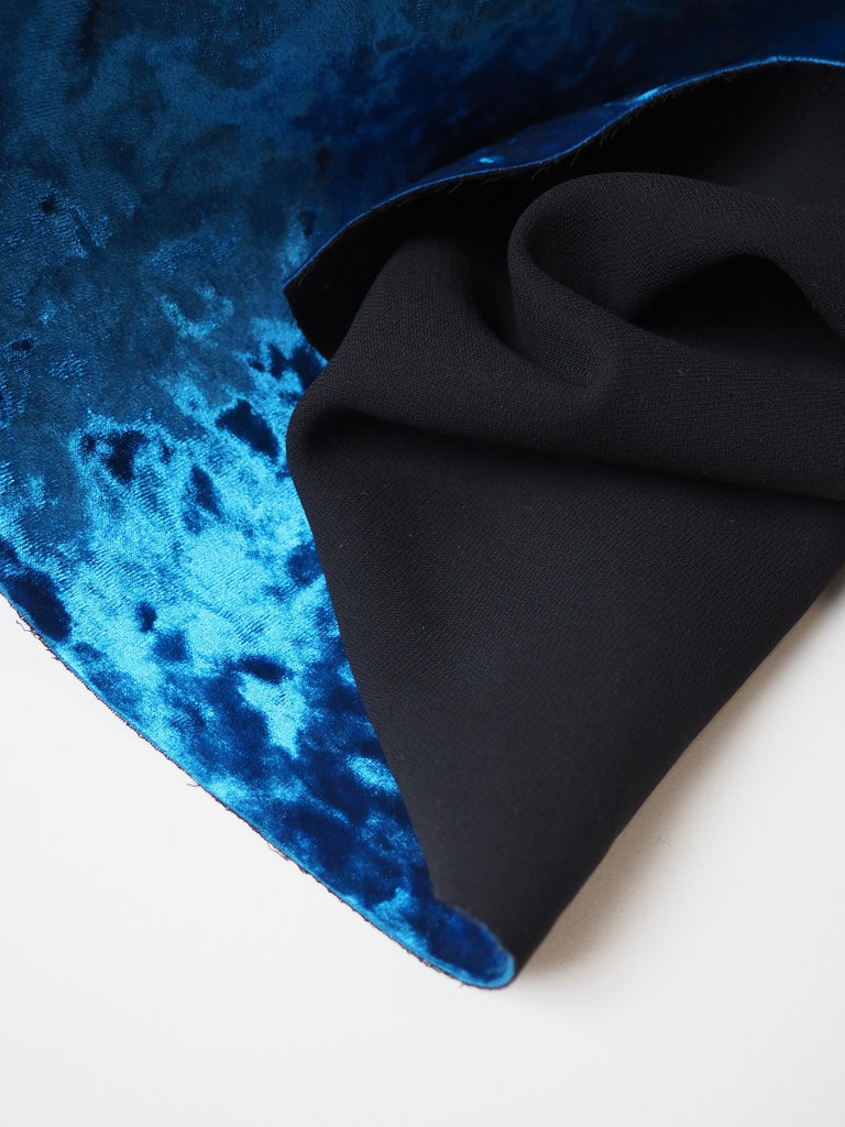 Cobalt Crepe Bonded Crushed Velvet