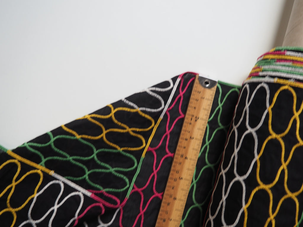 Black + Multicolour Embroidered Stripe Cotton