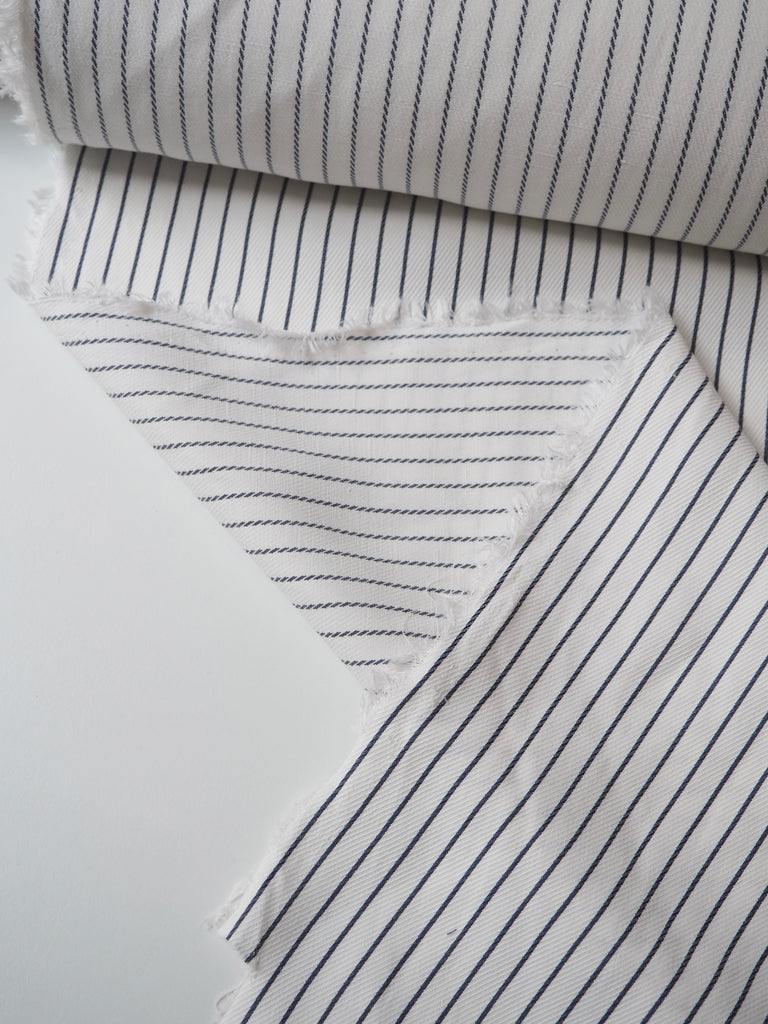 Navy Striped White Viscose Twill