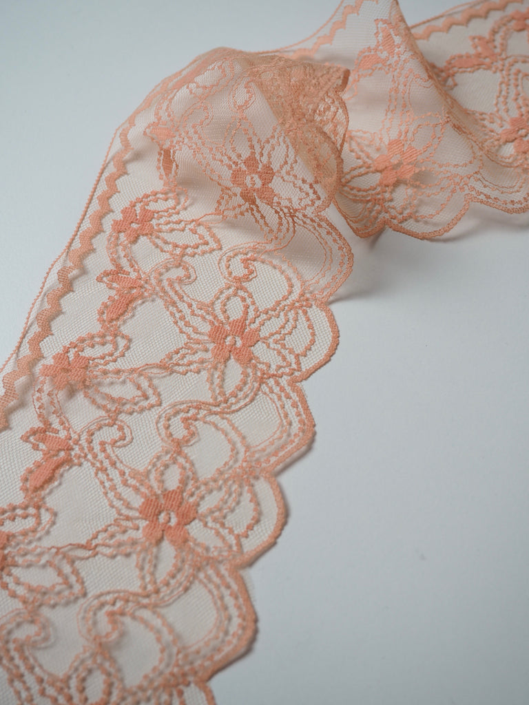 Peach Ribbon Floral Lace Trim 8.5cm