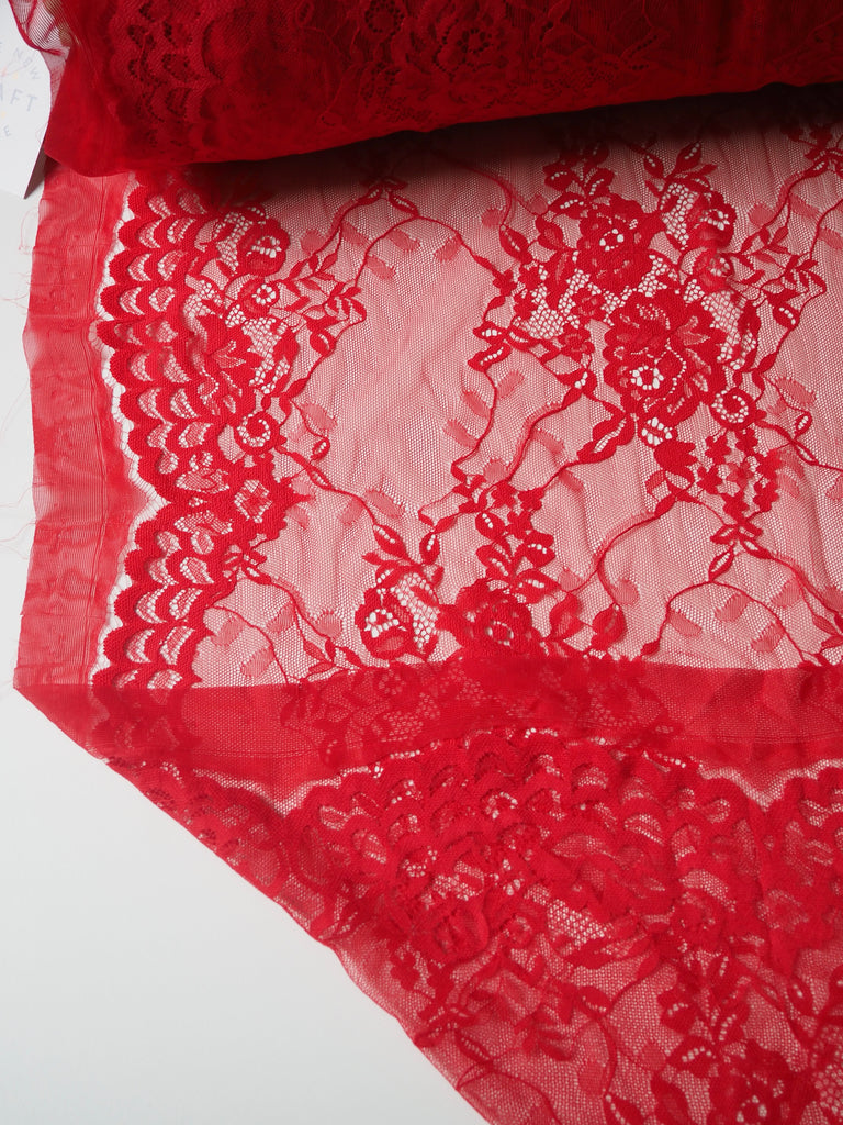 Red Floral Motif Scallop Lace