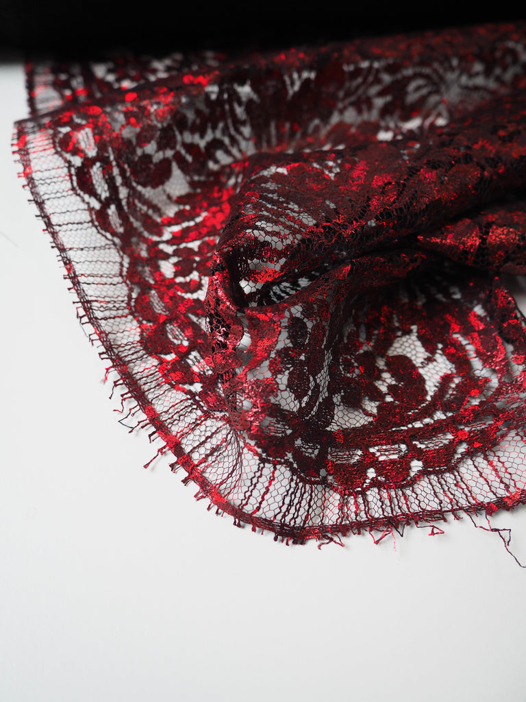 Red Iridescent Foiled French Lace