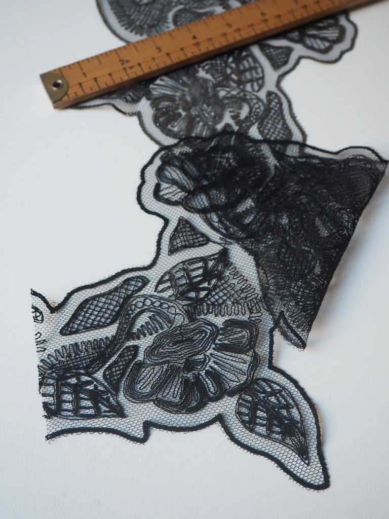 Gunmetal Foiled Leaf + Bud Abstract Lace Trim