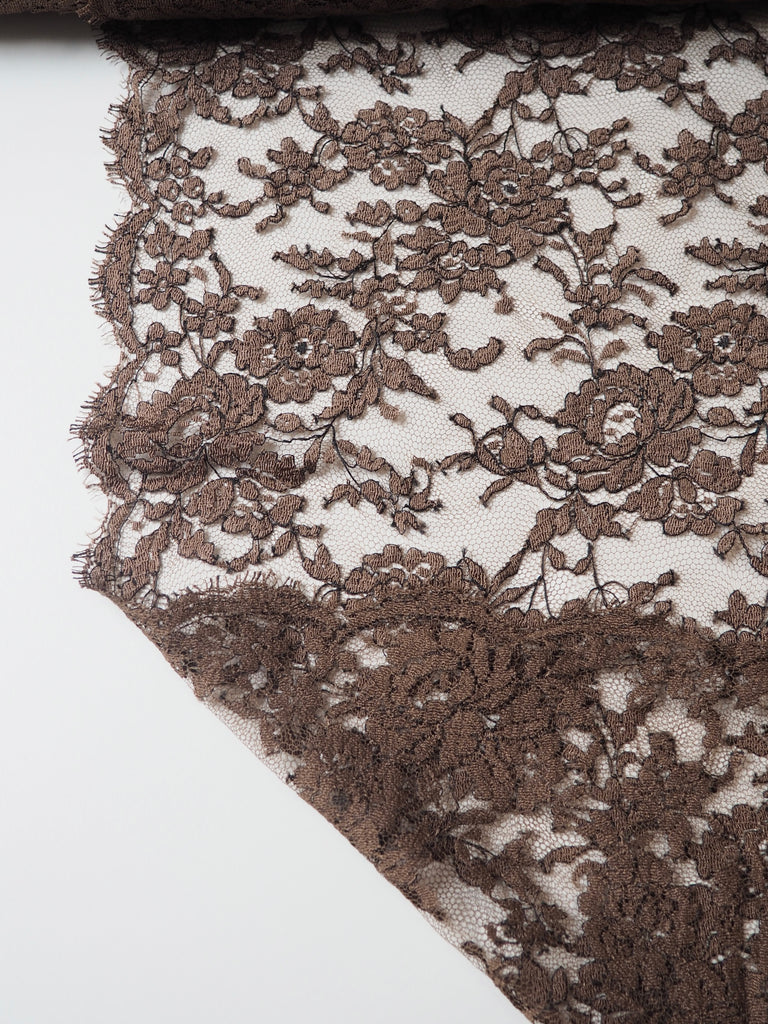 Brown + Black Corded Floral Scallop Lace