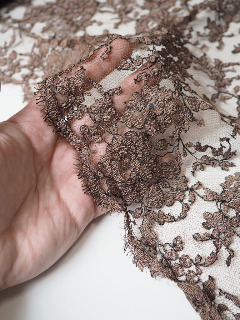 Brown + Black Corded Floral Scallop Lace