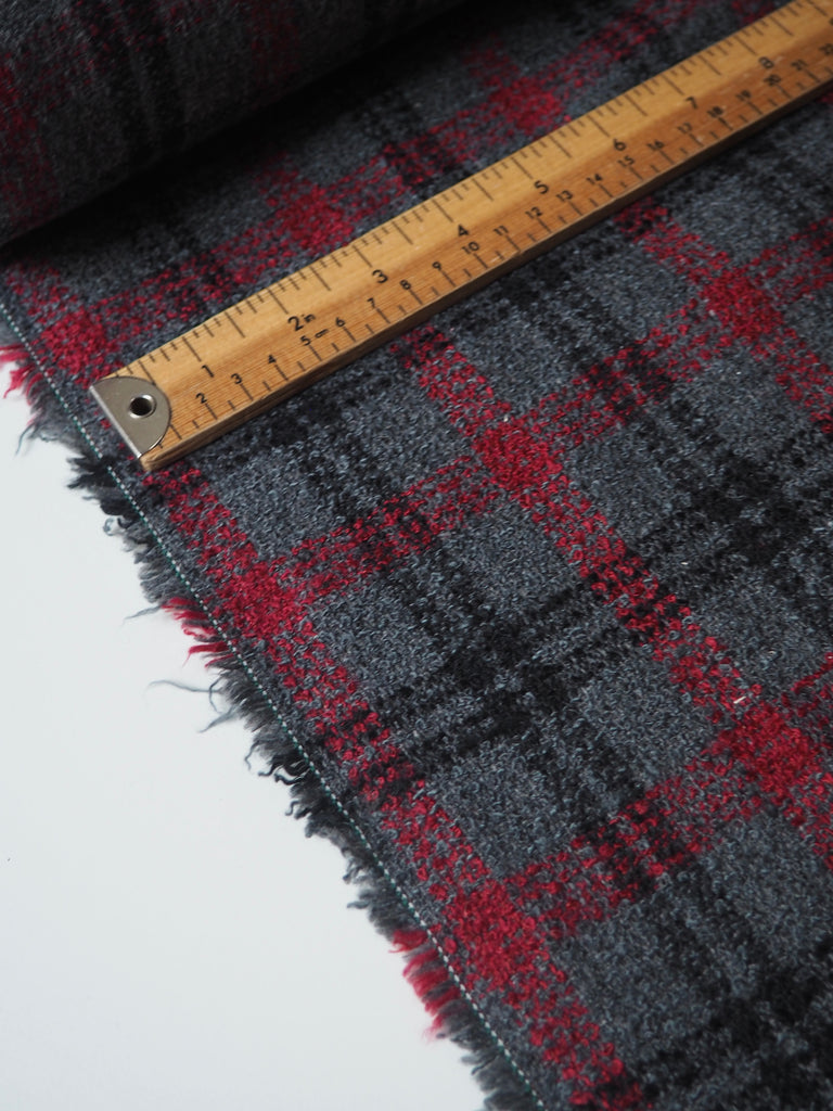 Red + Grey Check Wool Blend Tweed