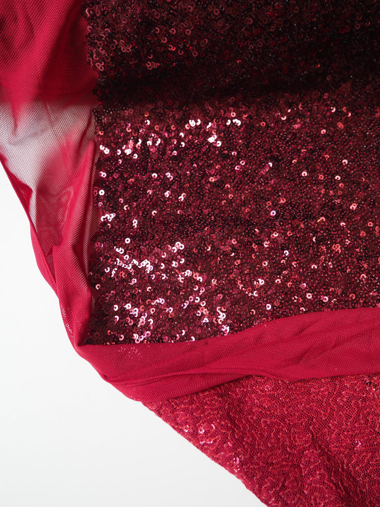 Wine Sequin Stretch Mesh