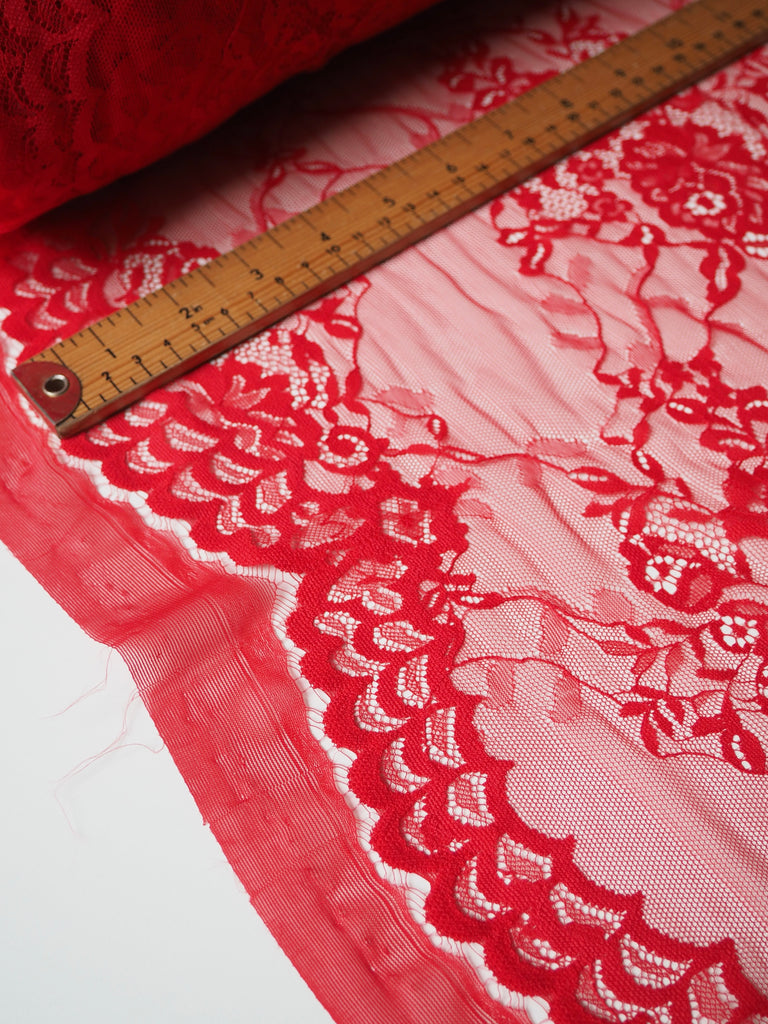 Red Floral Motif Scallop Lace