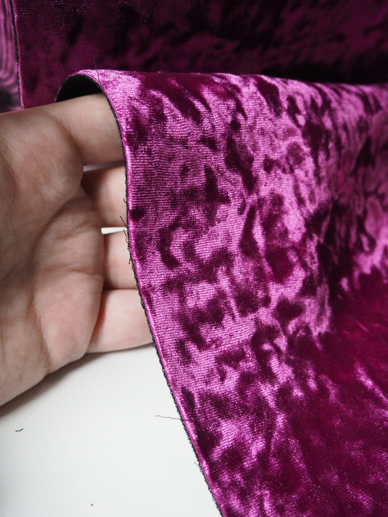 Fuchsia Crepe Bonded Crushed Velvet