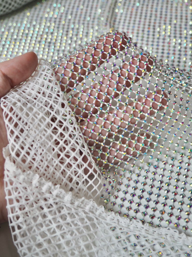 White Iridescent Crystal Fishnet