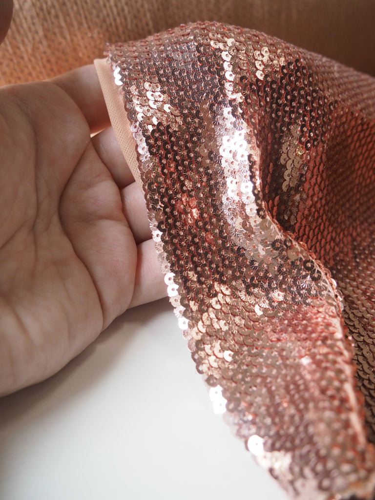 Rose Gold Sunburst Sequin Stretch Mesh