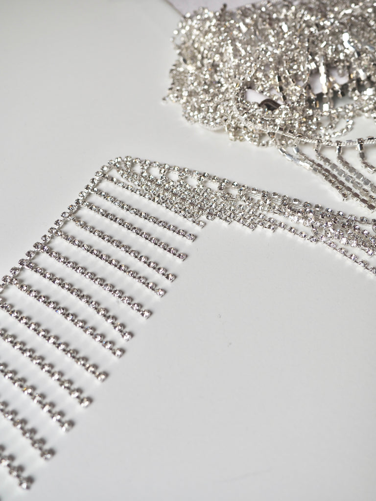 Silver Crystal Tassel Trim 5cm