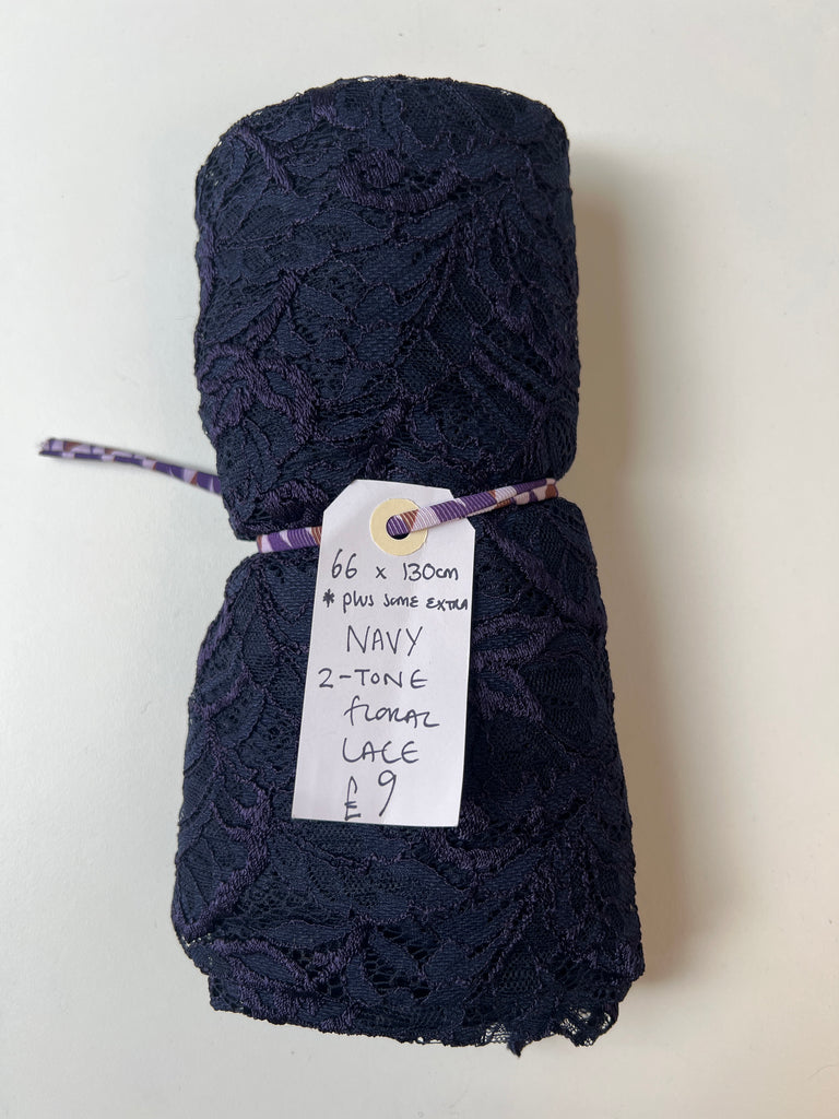 Navy 2 Tone Floral Lace Remnant