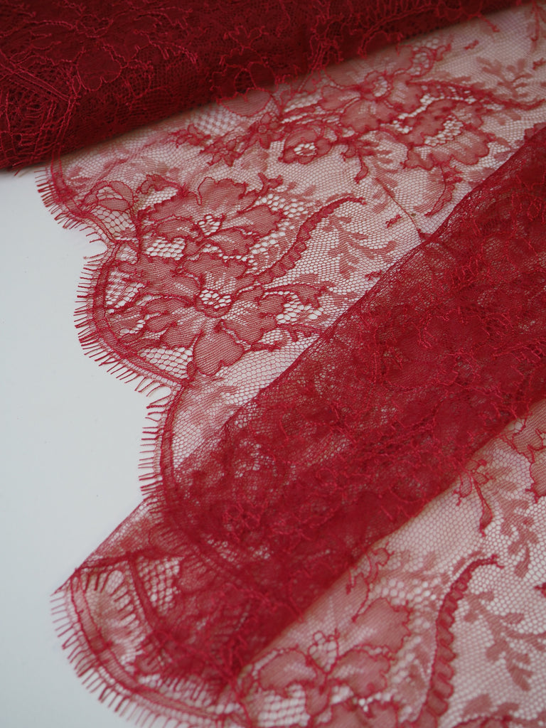 Red Floral Scallop Lace Trim 30cm