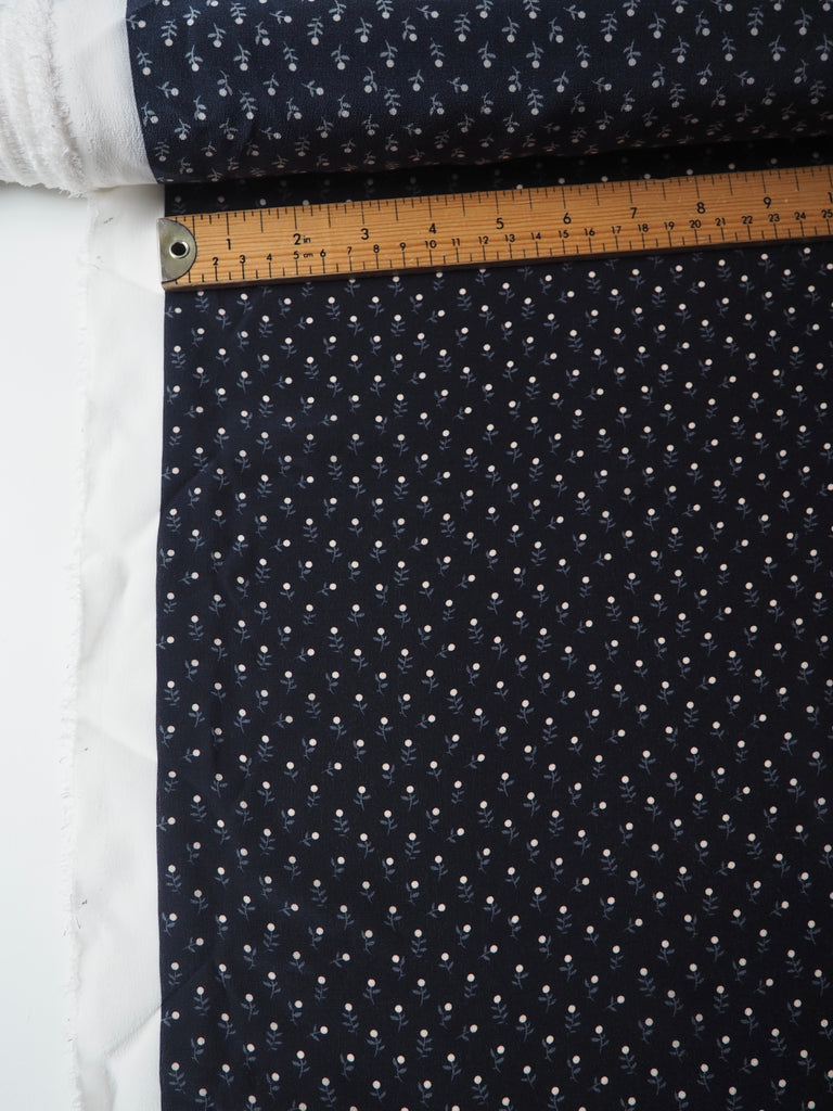 Navy Dainty Leaf Silk Crepe de Chine